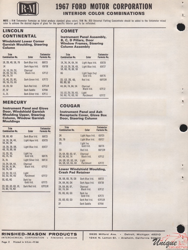 1967 Ford Paint Charts Rinshed-Mason 5